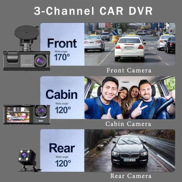 3 Channel Dashcam for Cars And Trucks With Rear View Camera - Image 3