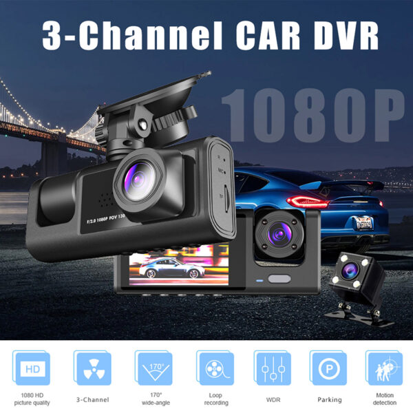 3 Channel Dashcam for Cars And Trucks With Rear View Camera - Image 2