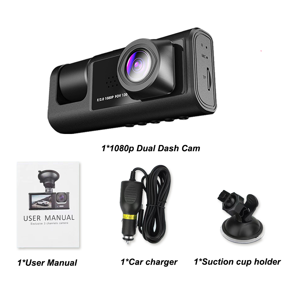2 Channel Car DVR HD 1080P 2-Lens Vehicle Dash Cam