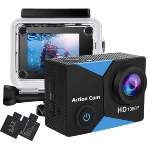 Action Camera HD 1080P 12MP, 98FT/30M Underwater Waterproof Camera with 2 Batteries